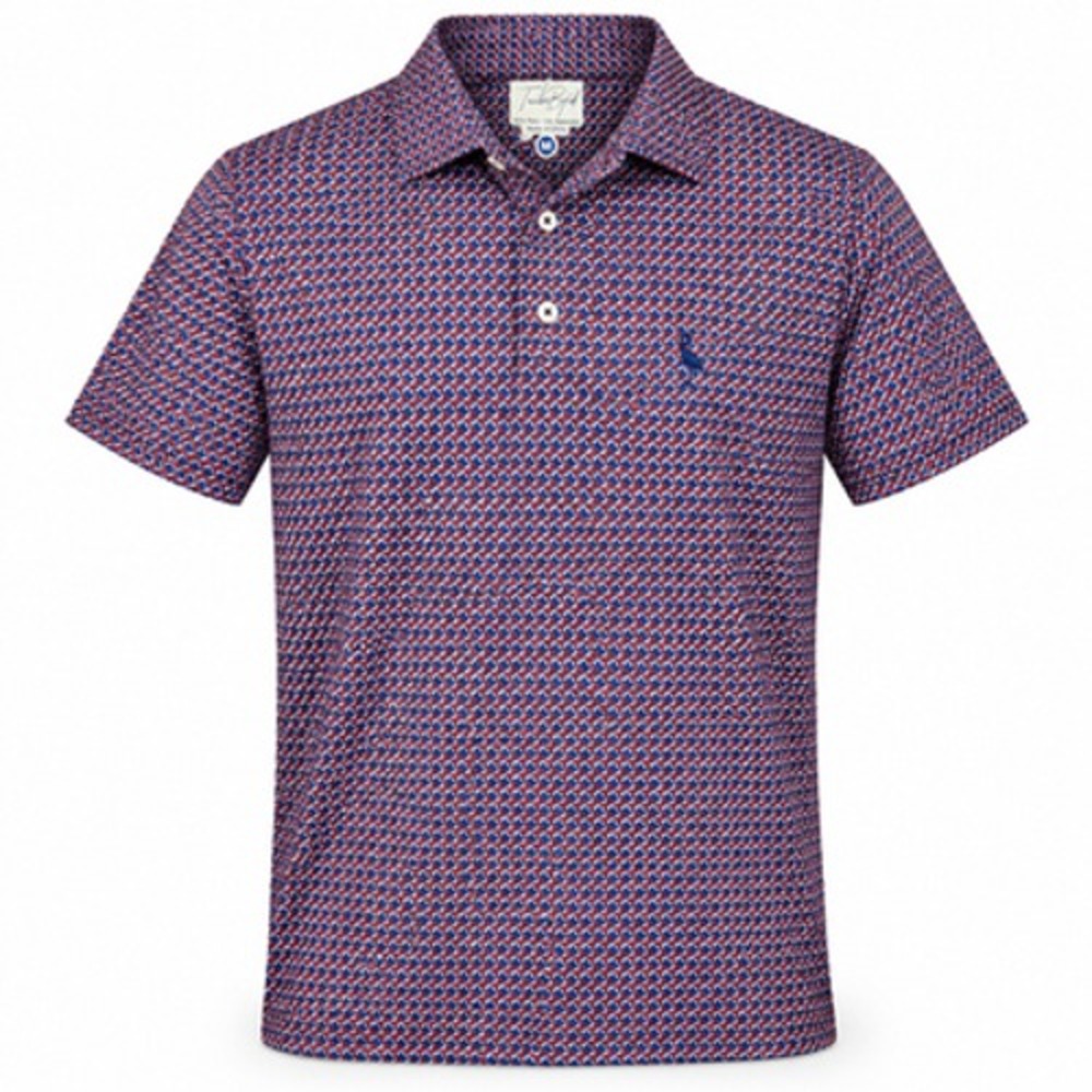TailorByrd Men's Medium Blue Geometric Stretch Performance Golf Polo Shirt